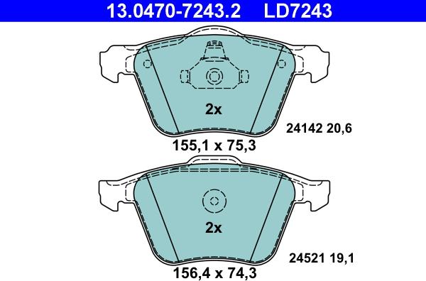 ATE 13.0470-7243.2 - Гальмівні колодки, дискові гальма autozip.com.ua