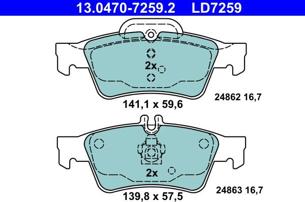 ATE 13.0470-7259.2 - Гальмівні колодки, дискові гальма autozip.com.ua