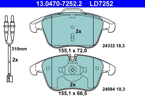 ATE 13.0470-7252.2 - Гальмівні колодки, дискові гальма autozip.com.ua