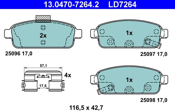 ATE 13.0470-7264.2 - Гальмівні колодки, дискові гальма autozip.com.ua