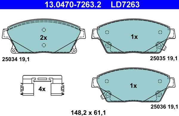 ATE 13.0470-7263.2 - Гальмівні колодки, дискові гальма autozip.com.ua