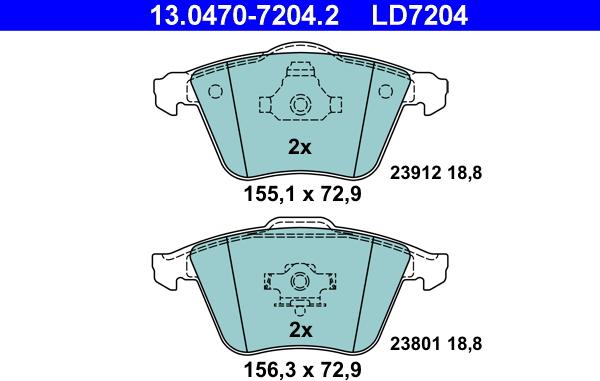 ATE 13.0470-7204.2 - Гальмівні колодки, дискові гальма autozip.com.ua