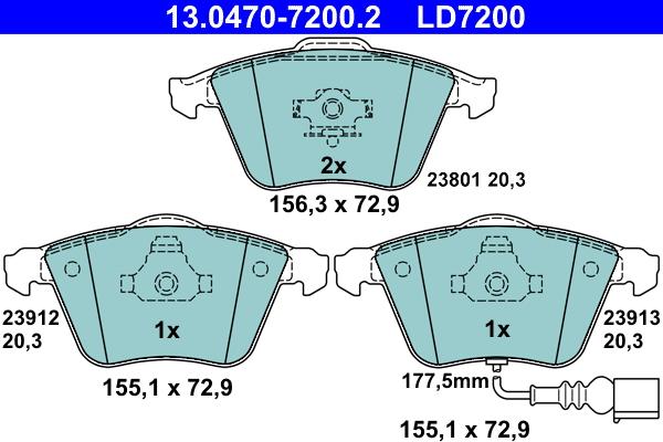 ATE 13.0470-7200.2 - Гальмівні колодки, дискові гальма autozip.com.ua