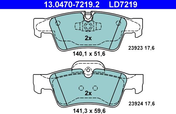 ATE 13.0470-7219.2 - Гальмівні колодки, дискові гальма autozip.com.ua