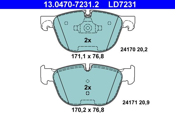 ATE 13.0470-7231.2 - Гальмівні колодки, дискові гальма autozip.com.ua