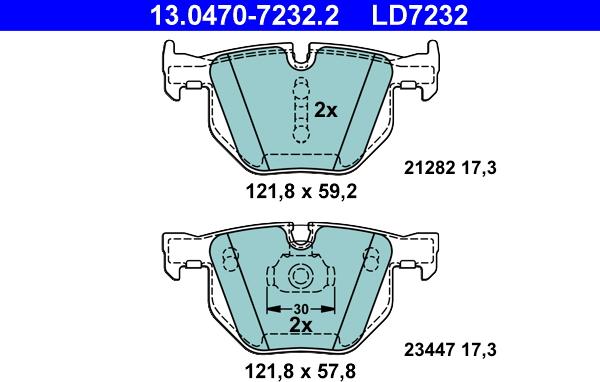 ATE 13.0470-7232.2 - Гальмівні колодки, дискові гальма autozip.com.ua