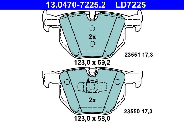 ATE 13.0470-7225.2 - Гальмівні колодки, дискові гальма autozip.com.ua