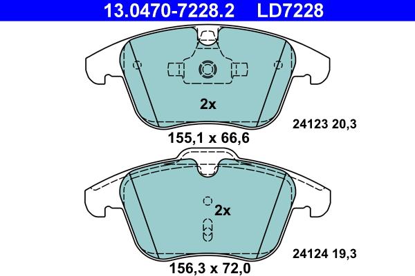 ATE 13.0470-7228.2 - Гальмівні колодки, дискові гальма autozip.com.ua