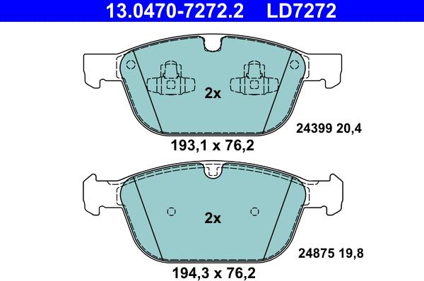 ATE 13.0470-7272.2 - Гальмівні колодки, дискові гальма autozip.com.ua