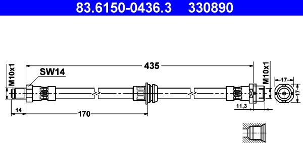 ATE 83.6150-0436.3 - Гальмівний шланг autozip.com.ua