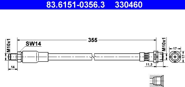 ATE 83.6151-0356.3 - Гальмівний шланг autozip.com.ua