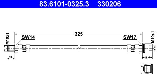 ATE 83.6101-0325.3 - Гальмівний шланг autozip.com.ua