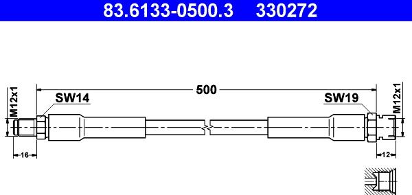 ATE 83.6133-0500.3 - Гальмівний шланг autozip.com.ua