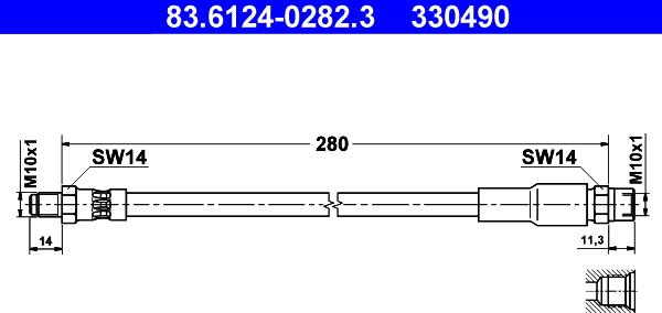 ATE 83.6124-0282.3 - Гальмівний шланг autozip.com.ua