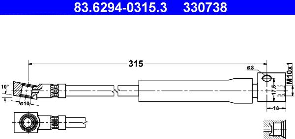 ATE 83.6294-0315.3 - Гальмівний шланг autozip.com.ua