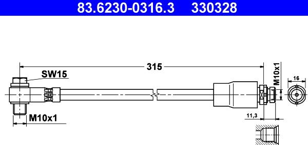 ATE 83.6230-0316.3 - Гальмівний шланг autozip.com.ua