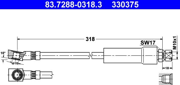 ATE 83.7288-0318.3 - Гальмівний шланг autozip.com.ua