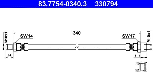 ATE 83.7754-0340.3 - Гальмівний шланг autozip.com.ua