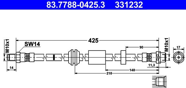 ATE 83.7788-0425.3 - Гальмівний шланг autozip.com.ua