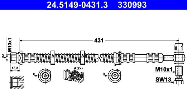 ATE 24.5149-0431.3 - Гальмівний шланг autozip.com.ua