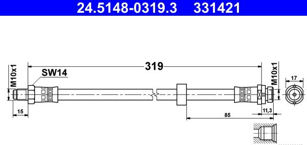 ATE 24.5148-0319.3 - Гальмівний шланг autozip.com.ua