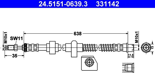 ATE 24.5151-0639.3 - Гальмівний шланг autozip.com.ua