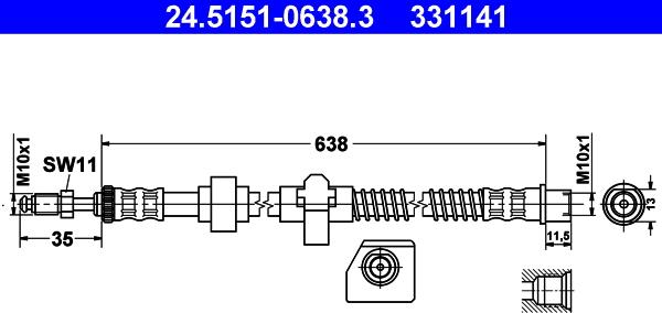 ATE 24.5151-0638.3 - Гальмівний шланг autozip.com.ua