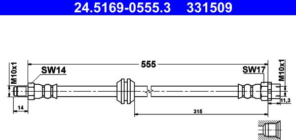 ATE 24.5169-0555.3 - Гальмівний шланг autozip.com.ua