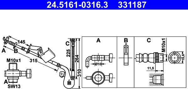 ATE 24.5161-0316.3 - Гальмівний шланг autozip.com.ua