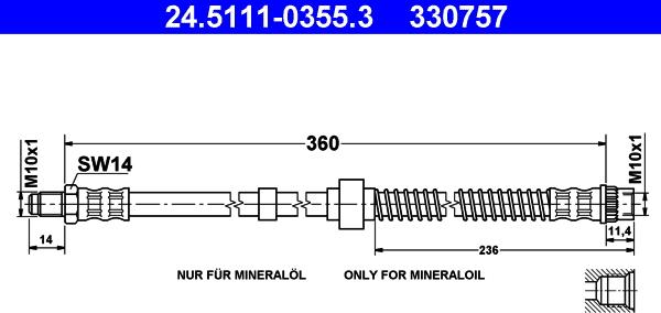 ATE 24.5111-0355.3 - Гальмівний шланг autozip.com.ua