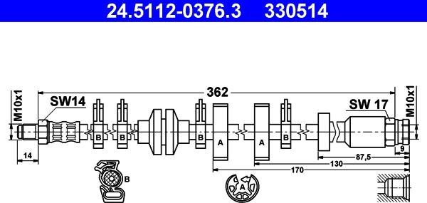 ATE 24.5112-0376.3 - Гальмівний шланг autozip.com.ua