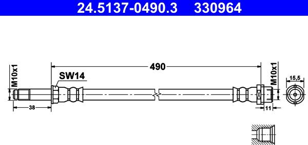 ATE 24.5137-0490.3 - Гальмівний шланг autozip.com.ua