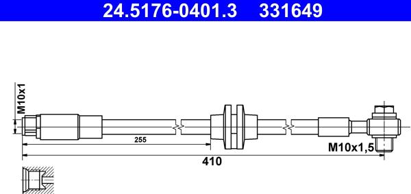 ATE 24.5176-0401.3 - Гальмівний шланг autozip.com.ua