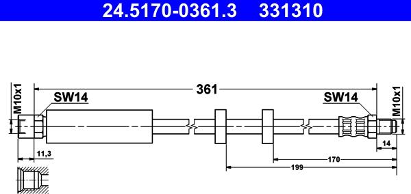 ATE 24.5170-0361.3 - Гальмівний шланг autozip.com.ua