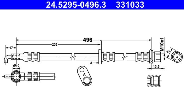 ATE 24.5295-0496.3 - Гальмівний шланг autozip.com.ua