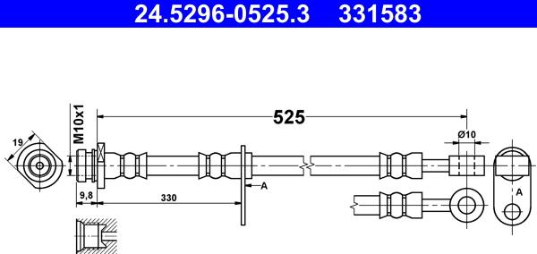 ATE 24.5296-0525.3 - Гальмівний шланг autozip.com.ua