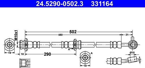 ATE 24.5290-0502.3 - Гальмівний шланг autozip.com.ua