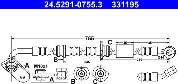 ATE 24.5291-0755.3 - Гальмівний шланг autozip.com.ua