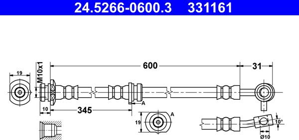 ATE 24.5266-0600.3 - Гальмівний шланг autozip.com.ua