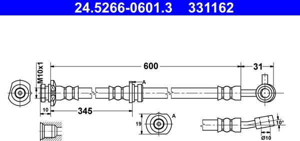 ATE 24.5266-0601.3 - Гальмівний шланг autozip.com.ua