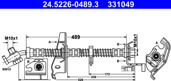 ATE 24.5226-0489.3 - Гальмівний шланг autozip.com.ua