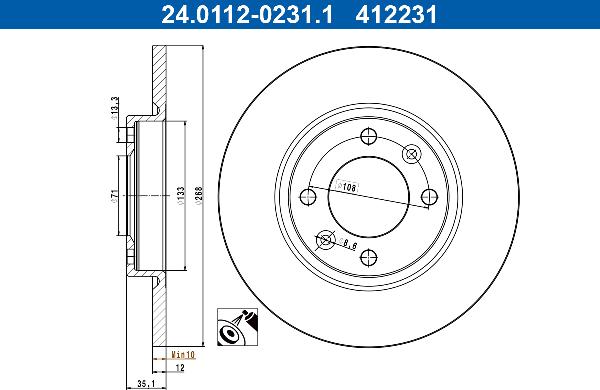 ATE 24.0112-0231.1 - Гальмівний диск autozip.com.ua