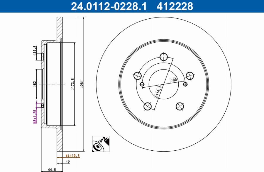 ATE 24.0112-0228.1 - Гальмівний диск autozip.com.ua