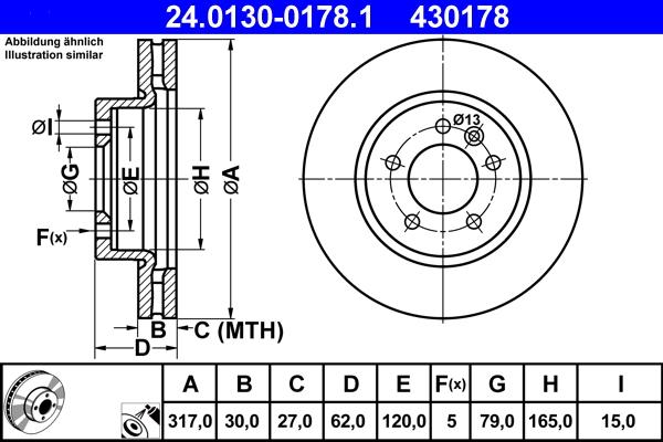 ATE 24.0130-0178.1 - Гальмівний диск autozip.com.ua