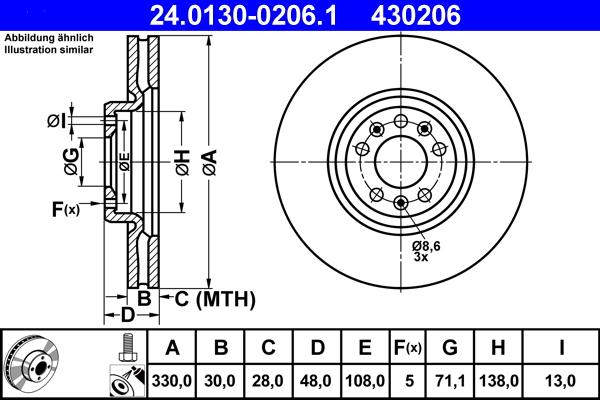 ATE 24.0130-0206.1 - Гальмівний диск autozip.com.ua