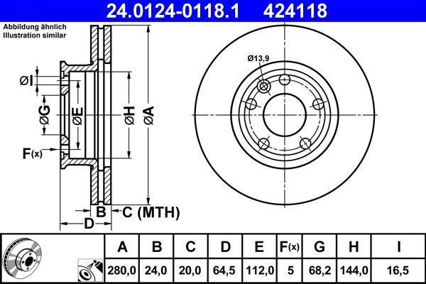 ATE 24.0124-0118.1 - Гальмівний диск autozip.com.ua