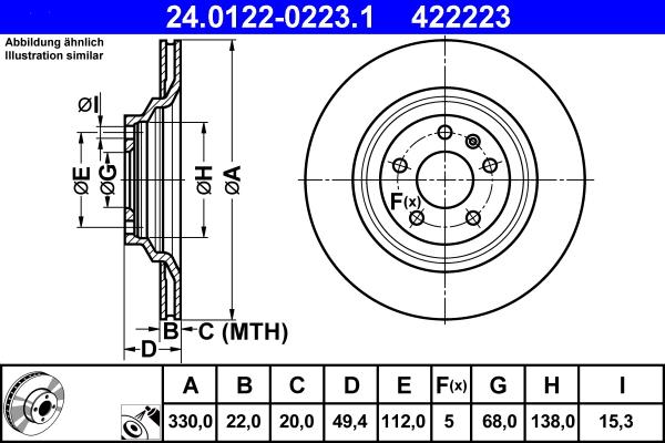 ATE 24.0122-0223.1 - Гальмівний диск autozip.com.ua