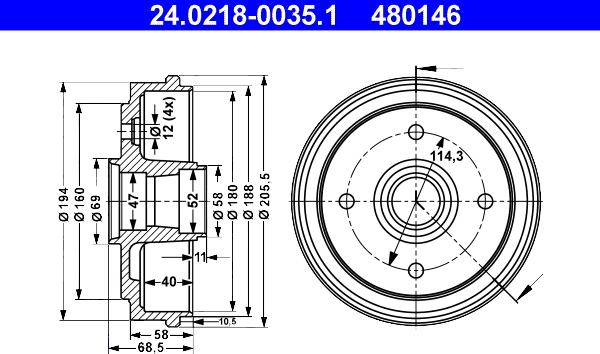 ATE 24.0218-0035.1 - Гальмівний барабан autozip.com.ua