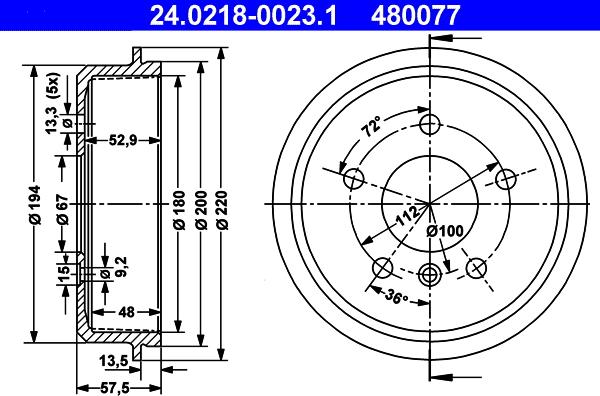 ATE 24.0218-0023.1 - Гальмівний барабан autozip.com.ua