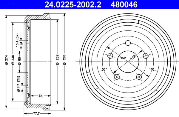 ATE 24.0225-2002.2 - Гальмівний барабан autozip.com.ua